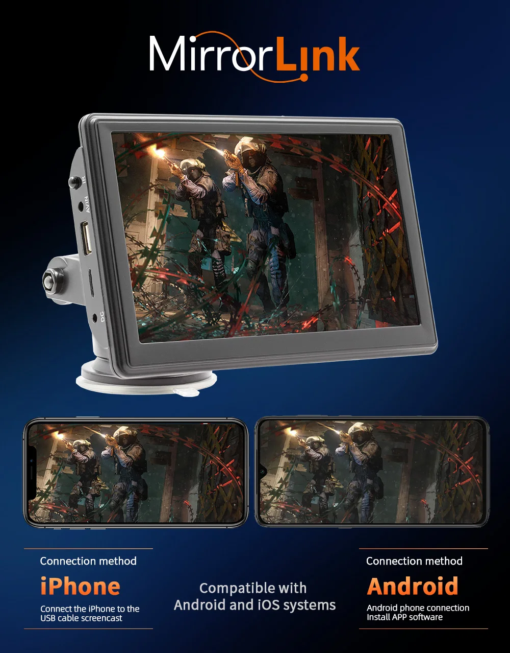 Bqcc 7 "hd ips tela portátil carro mp5 player mirrorlink sem fio carplay android auto bt fm estéreo do carro usb wifi rádio do veículo