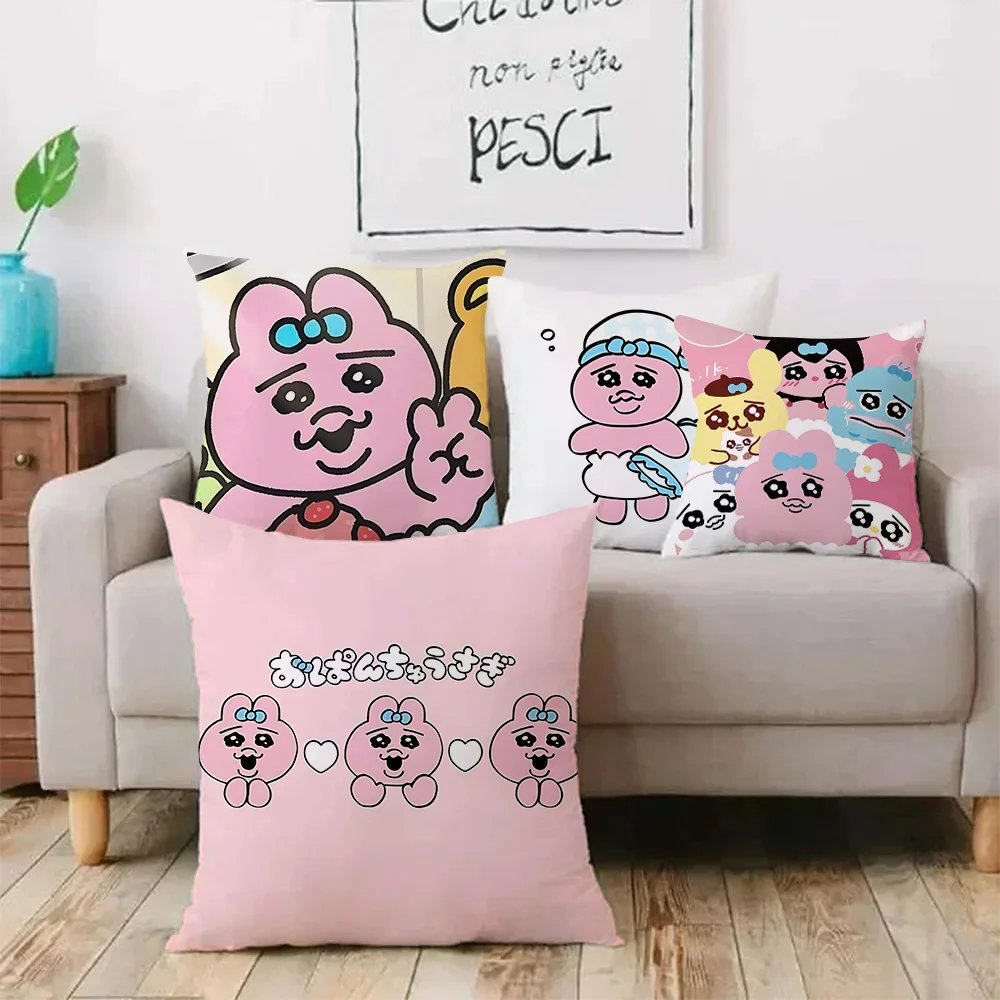 Pillow Covers Kawaii O-Opanchu Usagi Cartoon Sofa Decorative Home Double-sided Printing Short Plush Cute Cushion Cover