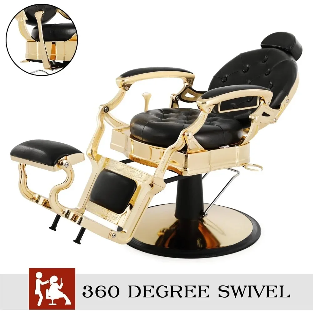 

Chairs Vintage Salon Chair Hydraulic Recline Beauty Spa Styling Equipment Rounded Cushioning with Puckered Button Barber Chairs