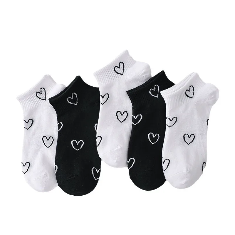 5 Pairs of High Quality Spring/Summer Short Women\'s Socks Cute Animal Striped Pure Cotton Ankle Breathable Girls Socks EU 35-39