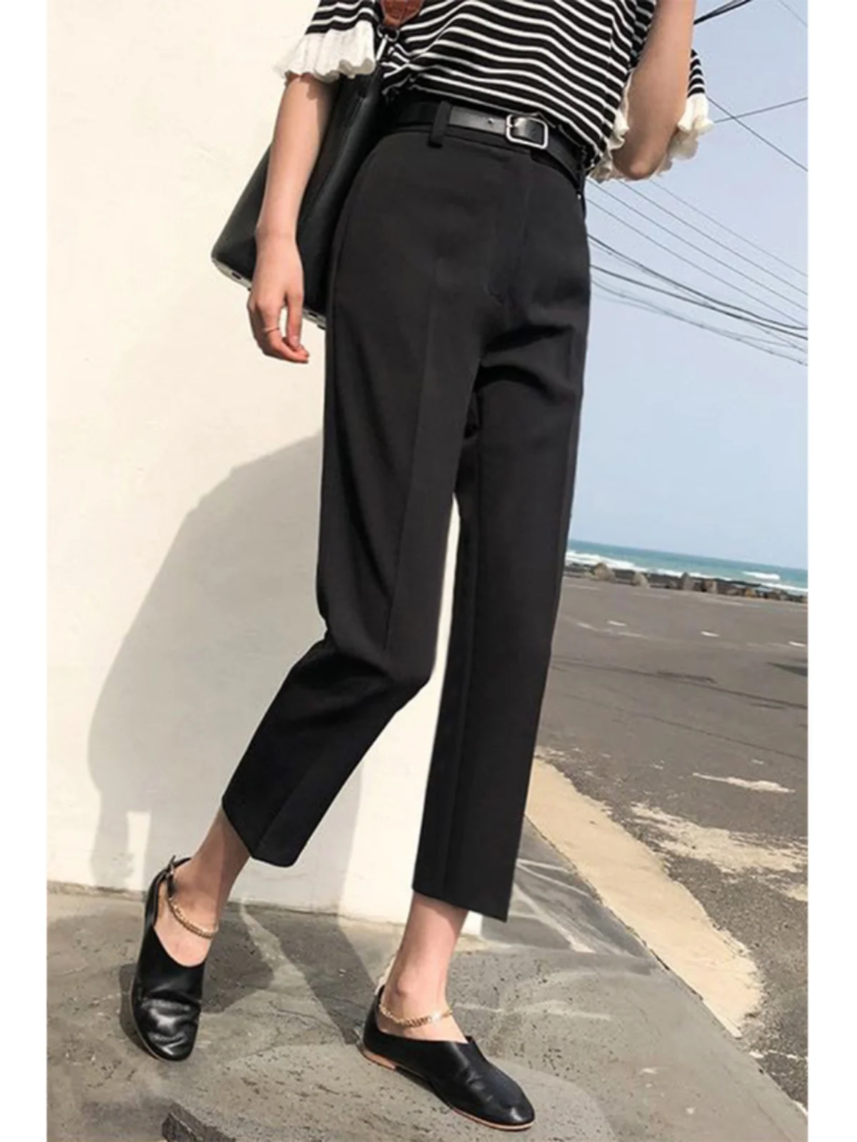 Calças de Alfaiataria Brancas de Cintura Alta Femininas, Novidade Primavera Outono, com Caimento Elegante, para o Trabalho, Entrevistas e Uso Profissional, Calças Cropped