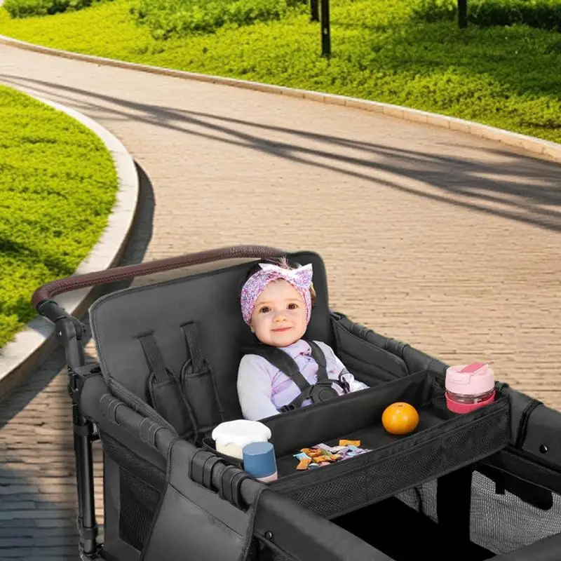 حاملات أكواب جانبية من الجلد الصناعي مقاومة للماء ، ملحق صينية وجبات خفيفة ، جيوب شبكية ، حامل أكواب ، ملحقات عربة أطفال