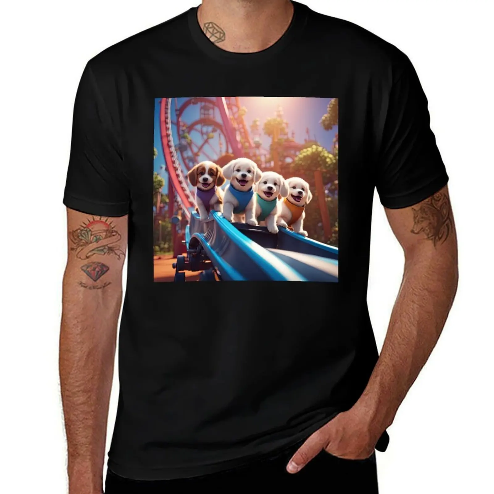 

Puppy on a rollercoaster T-Shirt blue archive clothes cotton man t-shirts quick-drying mens graphic t-shirts anime