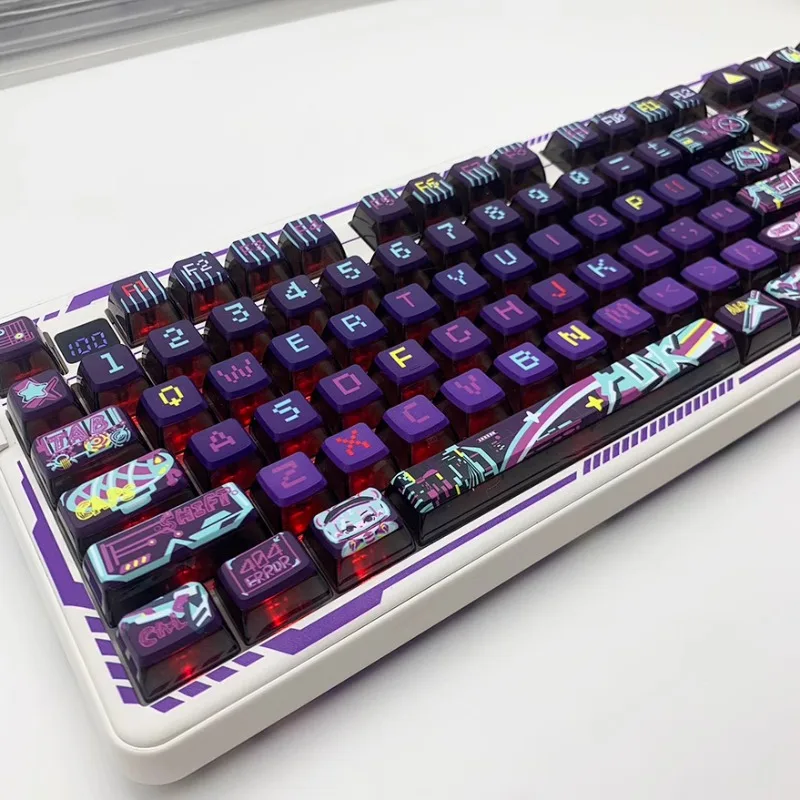 

MiFuny Transparent Pudding Keycaps Set Dark Night Purple Light Theme PBT MDA Profile Gaming Key Caps for Mechanical Keyboard