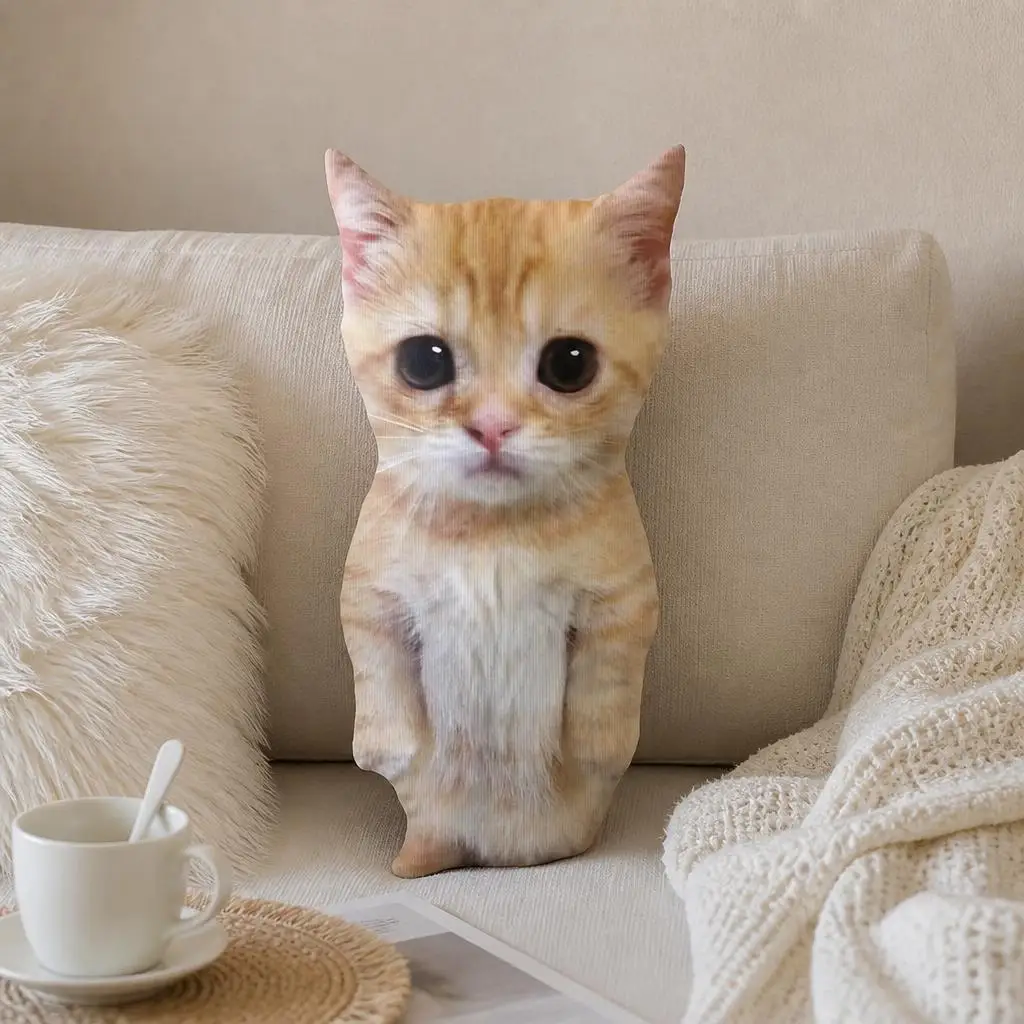 Cute Orange Tabby Kitten Cat Shaped Stuffed Throw Pillow Cushion Gift for Pet Owners Sofa Living Room Bedroom Home Decor