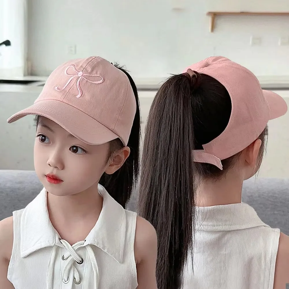Bowknot​​ Baseball Cap​​ UV Protection​​ Empty Tail Design​​ ​​Children Sun Hat​​ Lightweight Comfort​​ Adjustable Strap​​