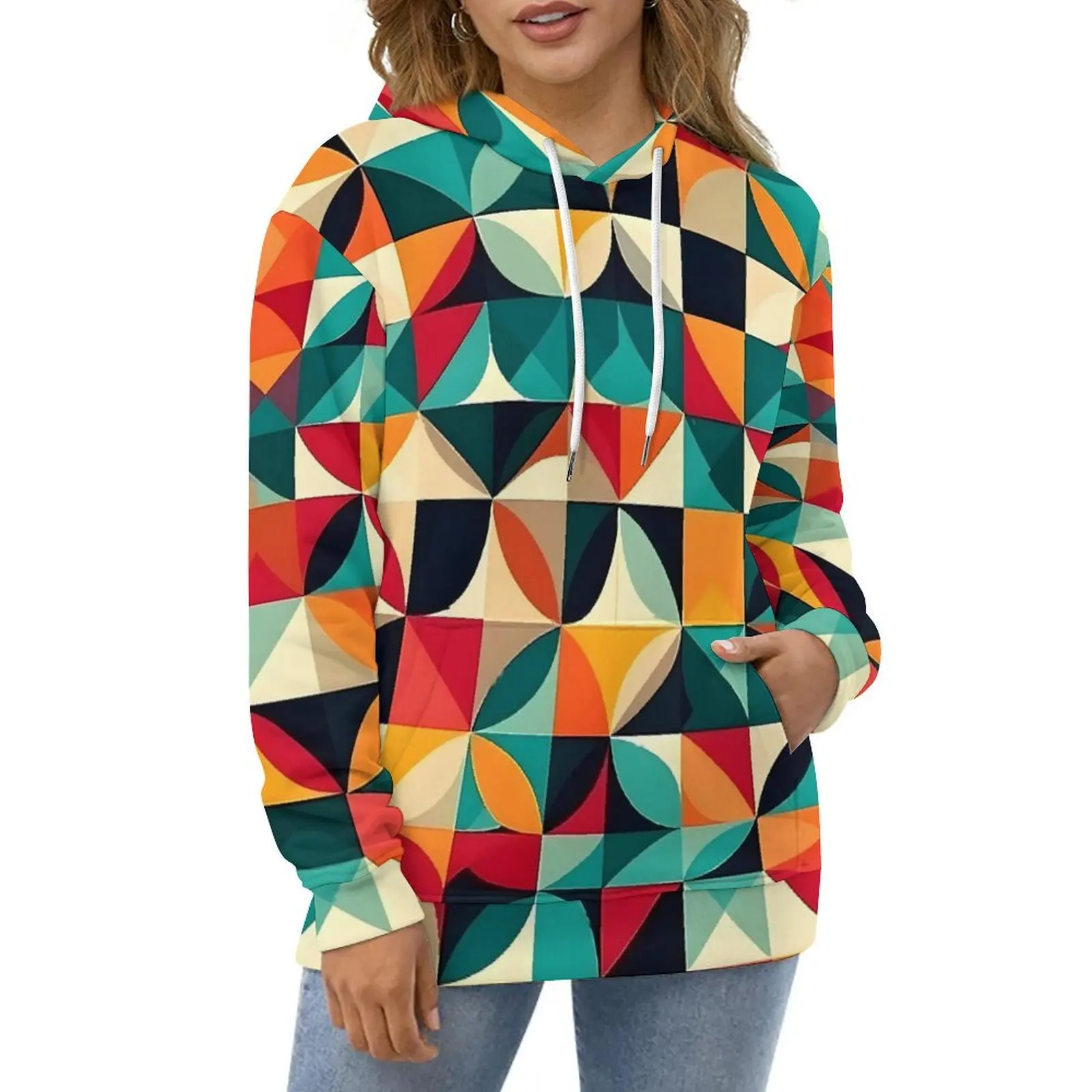 

Vintage Geometric Casual Hoodies Colorful Print Y2k Hoodie Couple Long Sleeve Hip Hop Design Loose Oversize Clothing