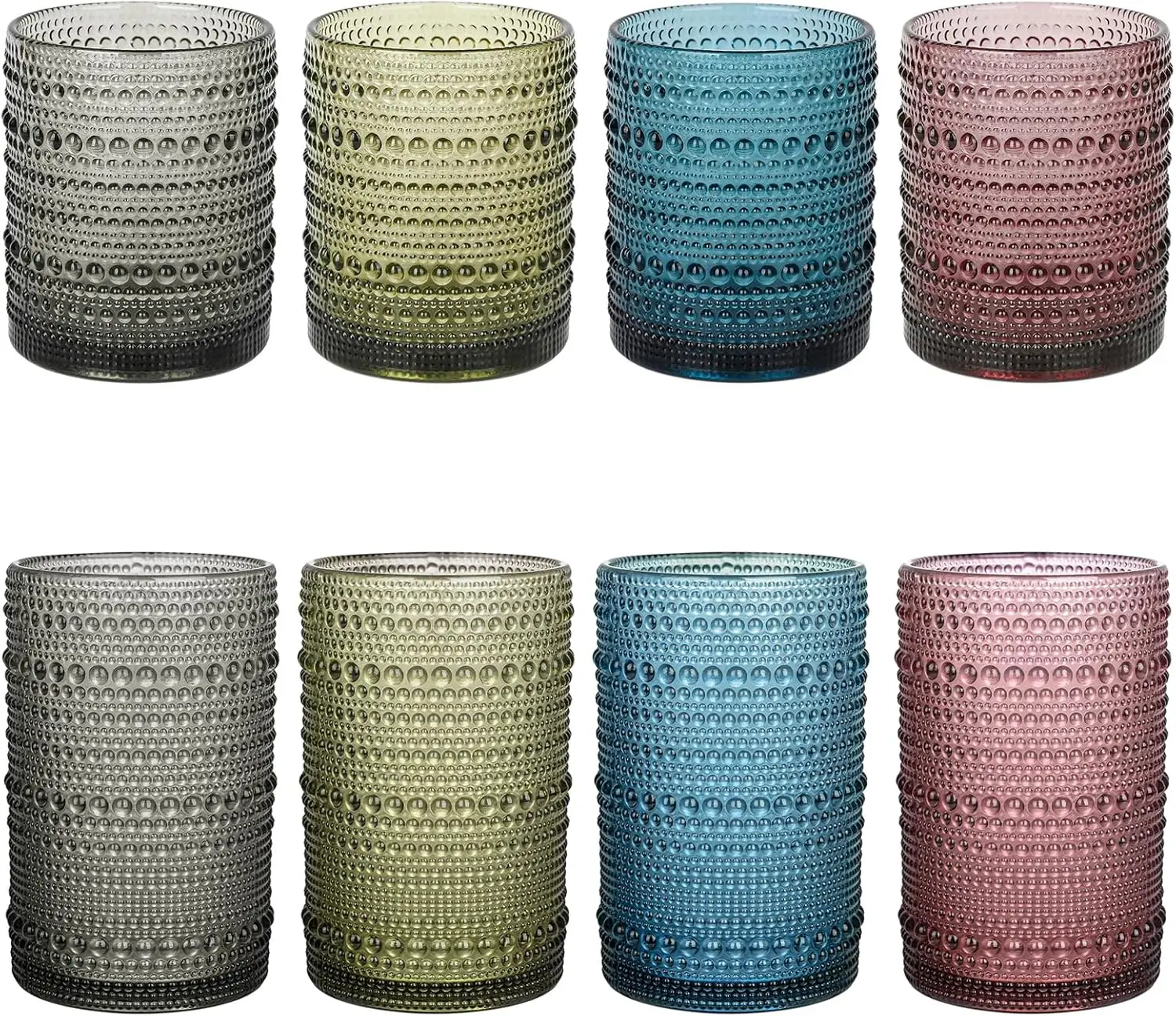 

Vintage Hobnail Drinking Glasses Set of 8,Colored 12 oz & 15oz Highball Glass Cups, Kitchen Drinkware