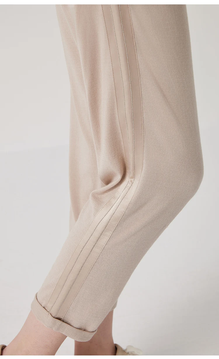 BC1101 Luxury Women's Silk Blend Merino Wool Pants High Quality Long Trousers 30% Silk 70% Wool Wear