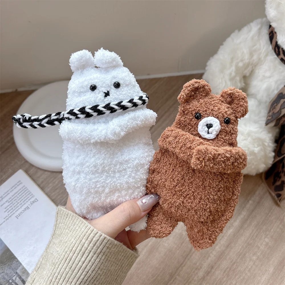

Warm plush Rabbit Bear 3D EarPhone Case Cover for Airpods 4 3 2 Cute Cartoon Shockproof Cover For Pro 2 Pro 3 Headphone Cases