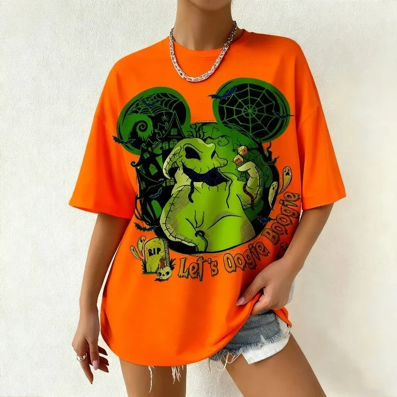 تي شيرت نسائي صيفي برسومات ديزني Oogie Boogie مطبوع كبير الحجم لملابس الشارع بنمط عصري متعدد الاستخدامات كاجوال يوميًا #3