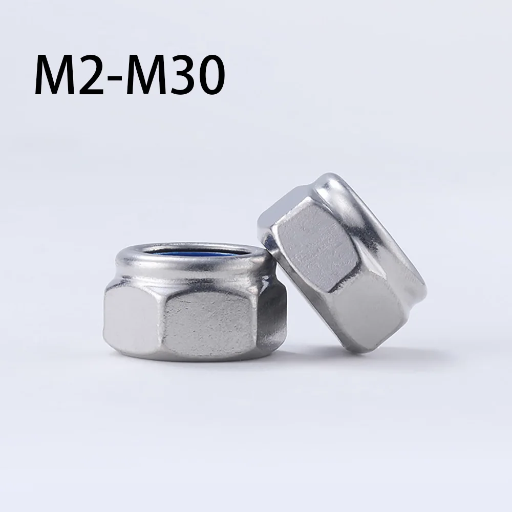 304 Stainless Steel Hex Hexagon Nylon Lock Nut Locknut M2 M2.5 M3 M4 M5 M6 M8 M10 M12 M14 M16 M18 M20 M22 M24 M27 M30