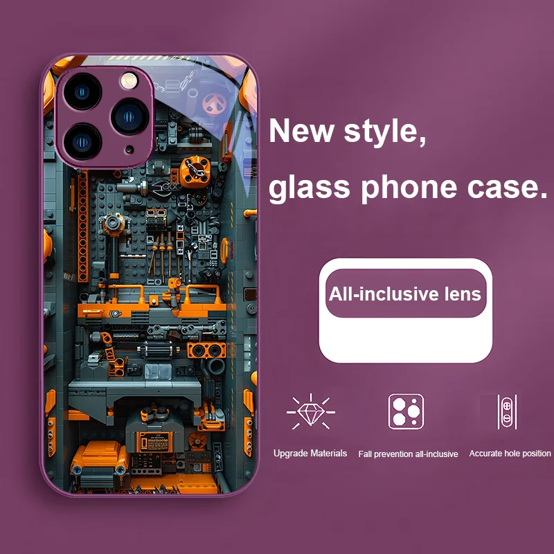 Machine Accessories Purple For Iphone 16 Plus 15 14 13 12 Mini 11 Pro Max X XS XR 7 8 Plus 2022 Tempered Glass Phone Case