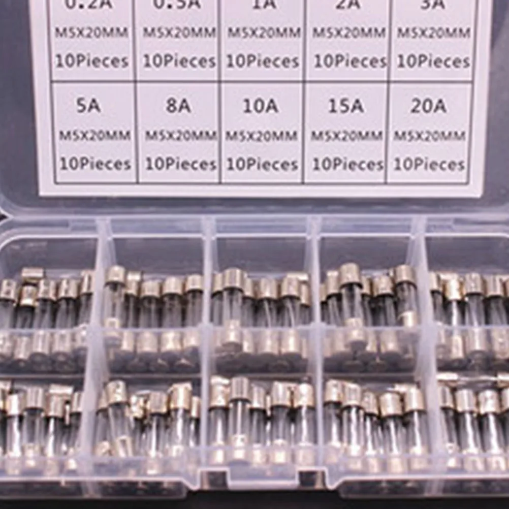 

1Set Glass Tube Fuse Kit 0.2a-20a Fast Blow Assorted Protective for Appliances Electronics Automobile Glass Kit