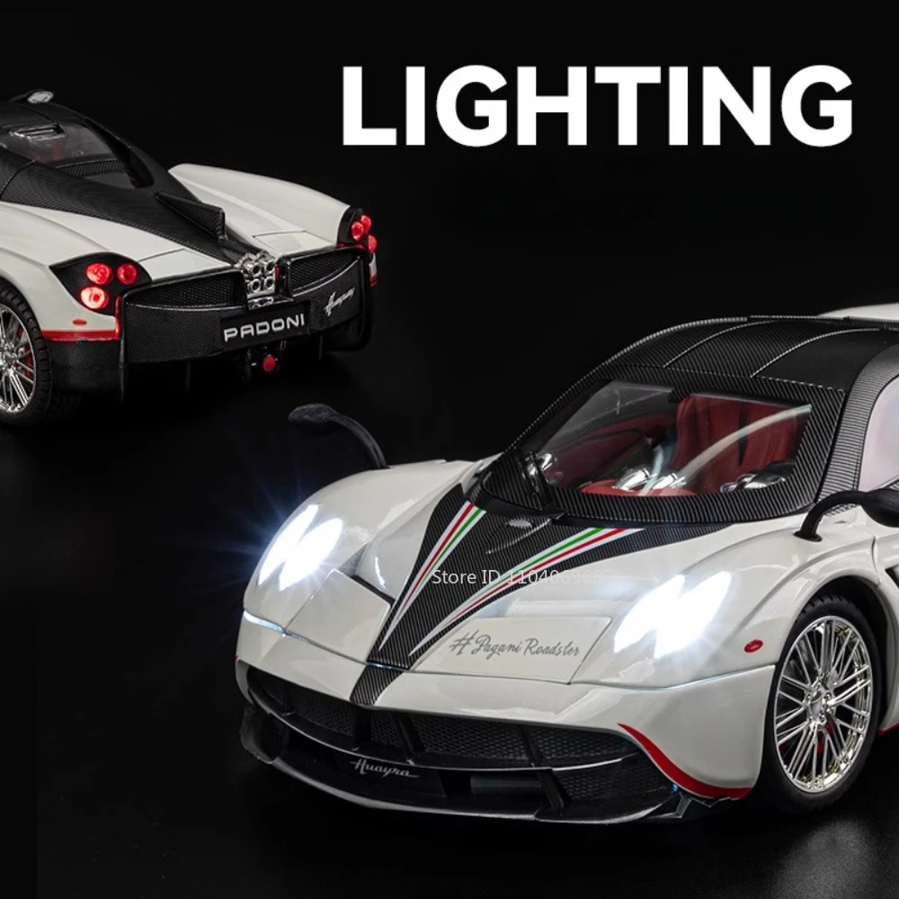 대형 1:18 Pagani Huayra 장난감 모델 자동차 다이캐스트 합금 스포츠카 사운드 라이트 풀백 충격 흡수 모델 축제 선물