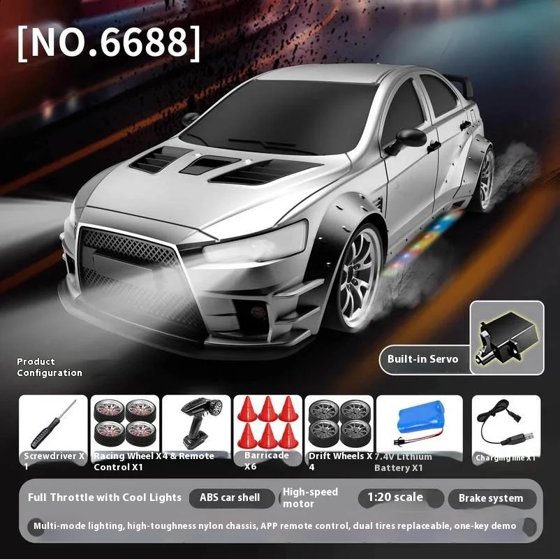 Novo 1/20 escala completa giroscópio controle remoto deriva modelo de carro controle app carro de controle remoto 4wd modelo de iluminação múltipla carro