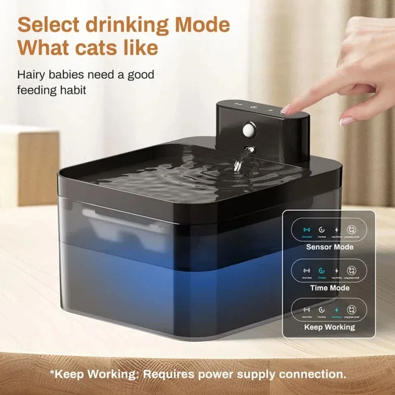 2.2L Cat Water Fountain With Motion Sensor, Type-C Rechargeable 2600mAh Battery, 25dB Quiet, BPA-Free Pet Water Dispenser