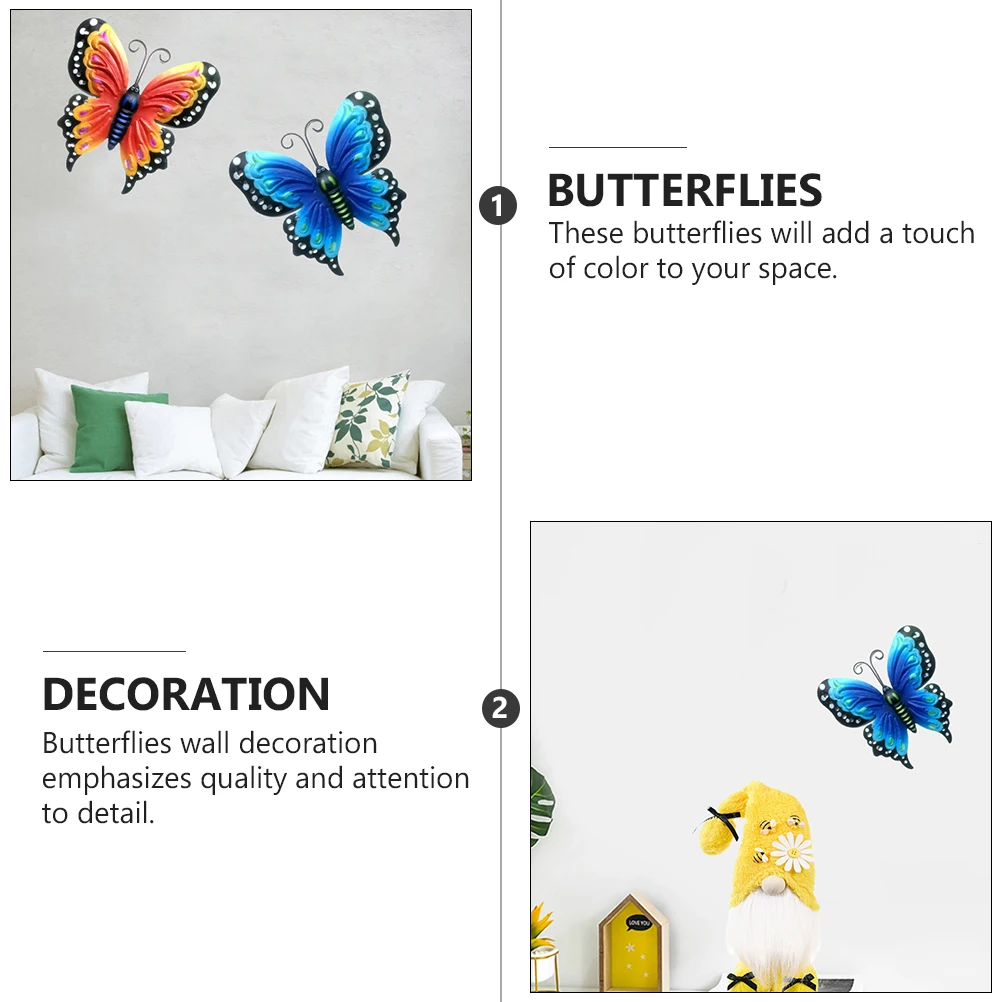 

2pcs Iron Art Butterflies Wall Decor Metal Butterfly Ornament For Home Bedroom Garden Decoration Creative Pendant Craft
