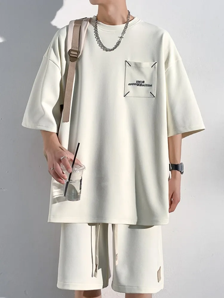 

Trendy Youthful ort Sve T-irt Set Cool American Retro Brand Heavyweight Summer Faionable Two-Piece M Garment