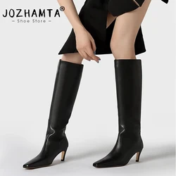 JOZHAMTA Size 35-45 Women Knee Boots Soft Leather Kitten Heels Winter Shoes 2025 Ins Long Tall Boots Casual Office Daily Dress