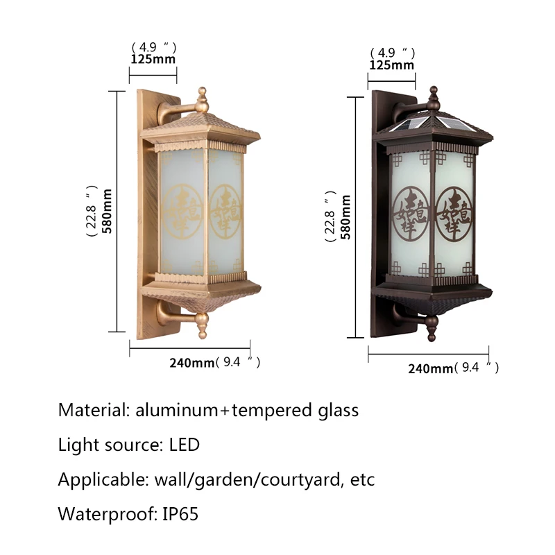 TINNY-lámpara Solar de pared para exteriores, luz LED creativa de estilo chino, candelabro negro, impermeable IP65 para el hogar, balcón y patio