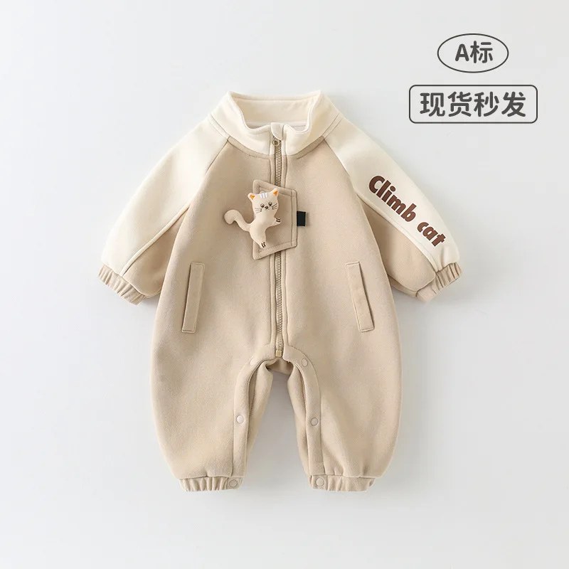 

baby onesie autumn and winter boy super cute three-dimensional kitten going out thickened warm climbing clothes