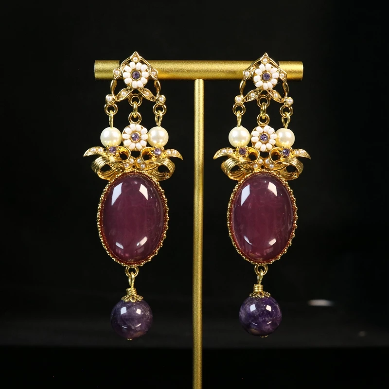 rosa-resina-longo-brinco-stud-pingente-charme-quente