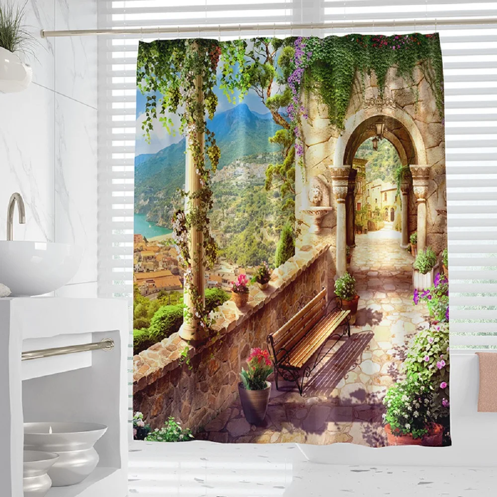 

VIKAMA домашний декор в европейском стиле, архитектурный сад, двор, пейзаж, занавеска для душа, водонепроницаемая занавеска для душа в ванной комнате