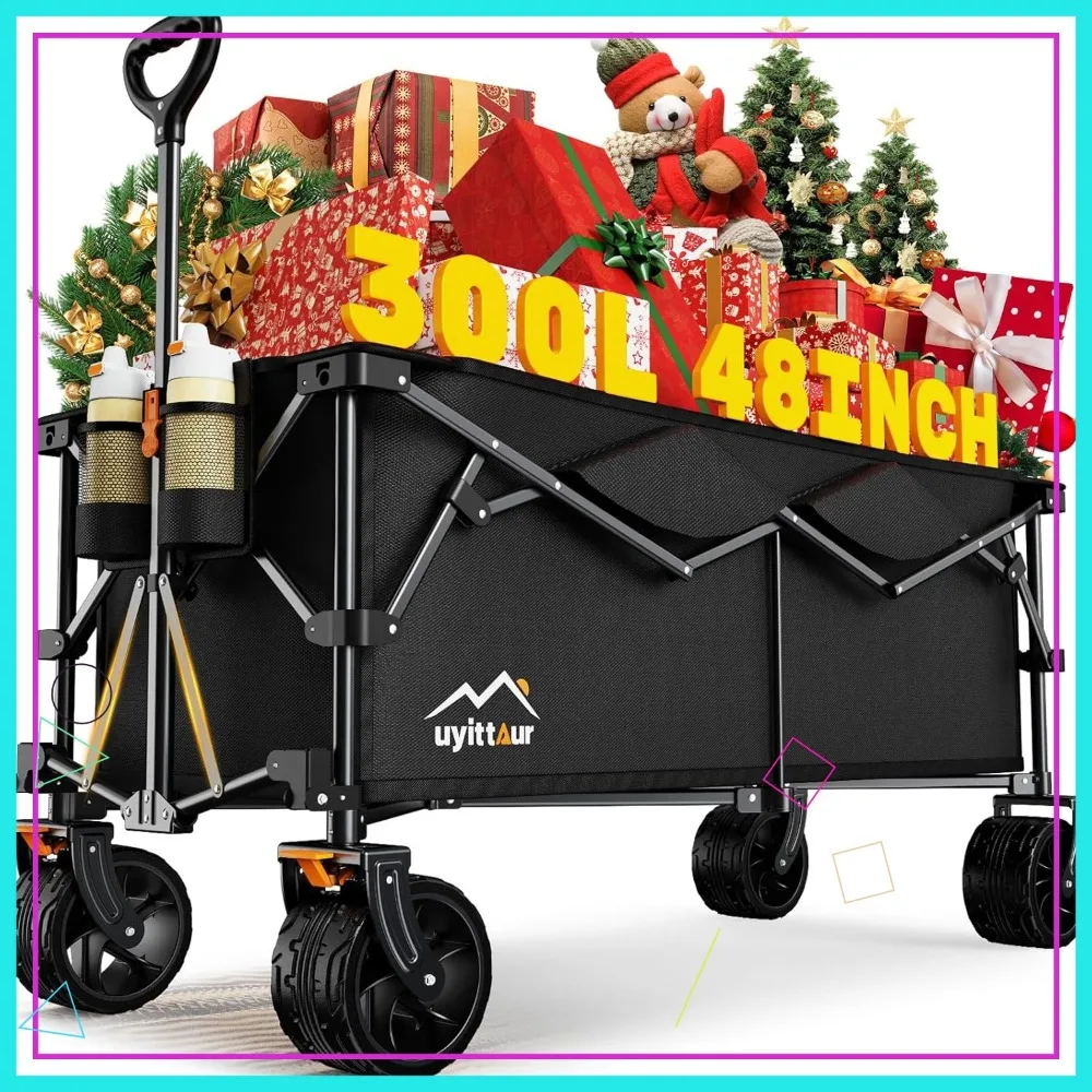 Carrello pieghevole grande da 300 litri, ruote fuoristrada con capacità di 440 libbre per utilità da giardino sulla spiaggia all'aperto