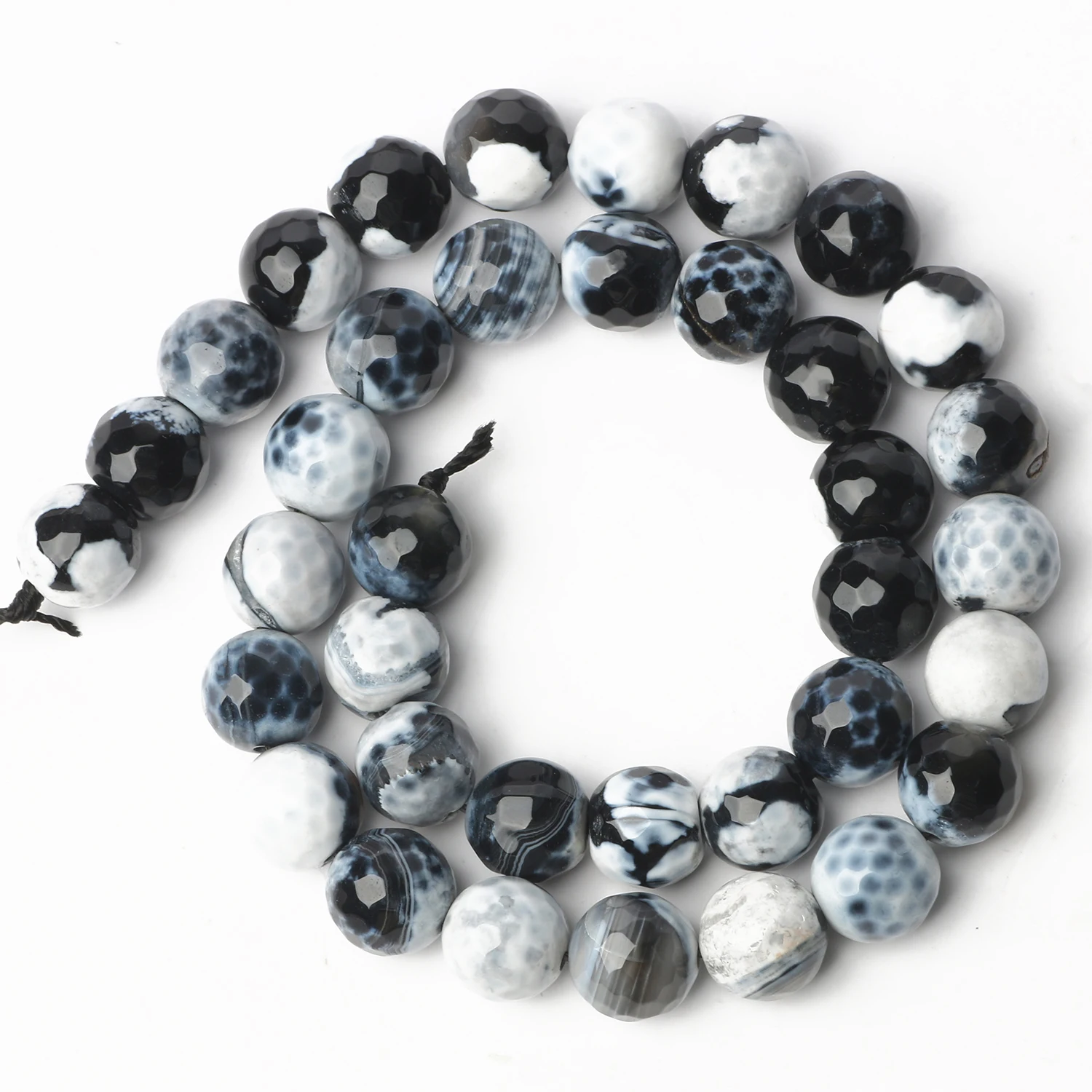 Natural Stone Beads 6 8 10mm Faceted Black White Flame Agate Old Onyx Beads Natural Stone Beads For Jewelry Making Diy Bracelet