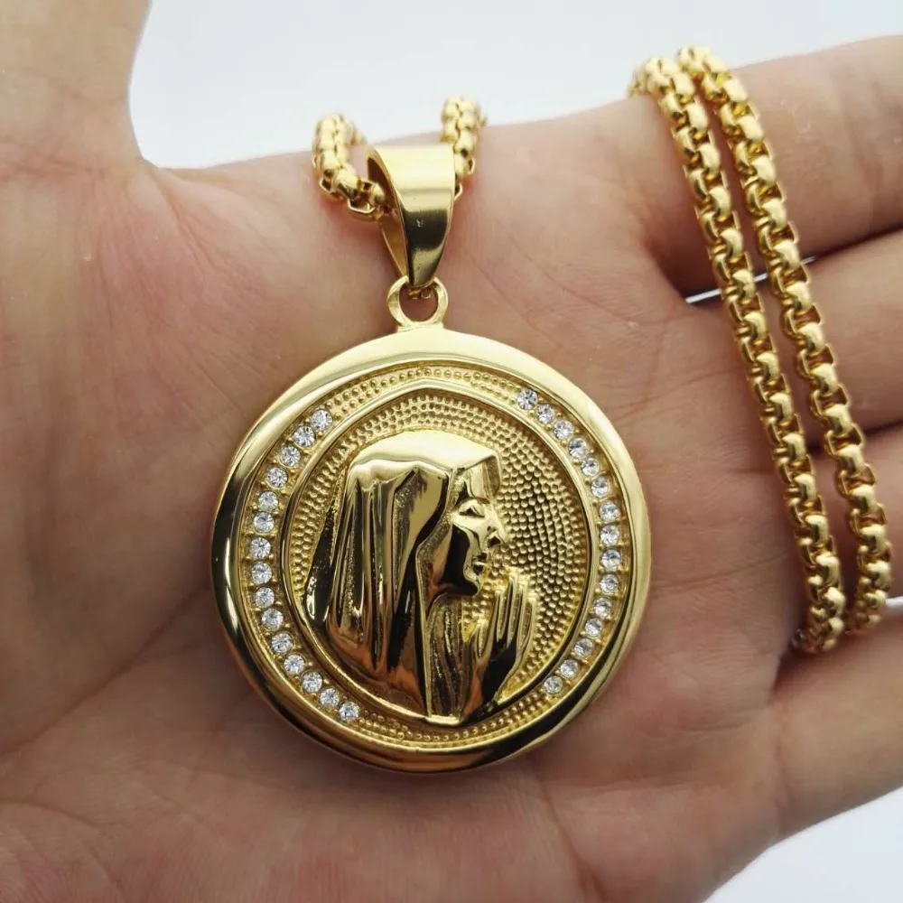 Religious Virgin Mary Women Jewelry Necklace Gold Color Stainless Steel Madonna Pendant Necklaces For Woman Dropshipping XL1031