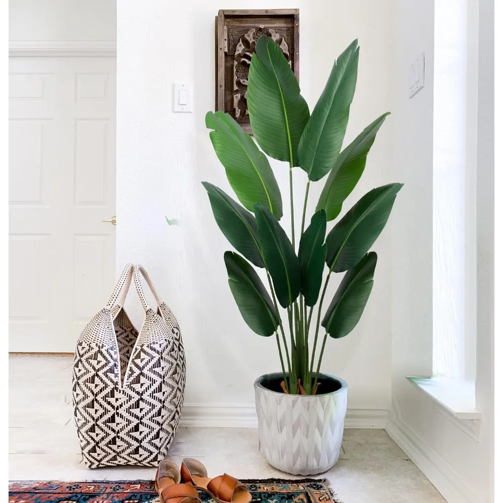 

Artificial Bird of Paradise Plant 5 Ft Tall Fake Banana Leaf Plant for Indoors and Outdoors,Faux Palm Tree with Plastic Pot for