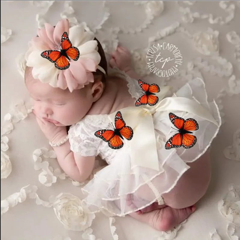 

Комплект из 6 предметов, кружевной реквизит для фотосессии для новорожденных девочек, платье-пачка с бантом для маленьких девочек и повязка на голову с цветком, наряды для детской фотосессии с бабочкой