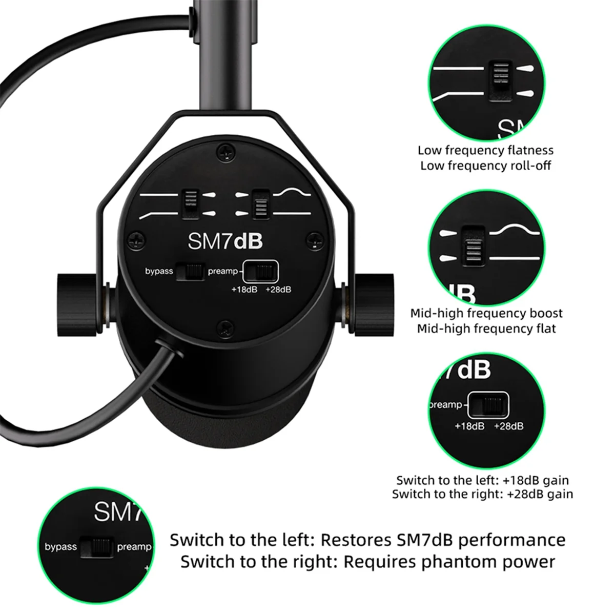 

SM7DB Professional Dynamic Microphone Built-in Preamp for Live Recording Streaming Podcasting Brocasting