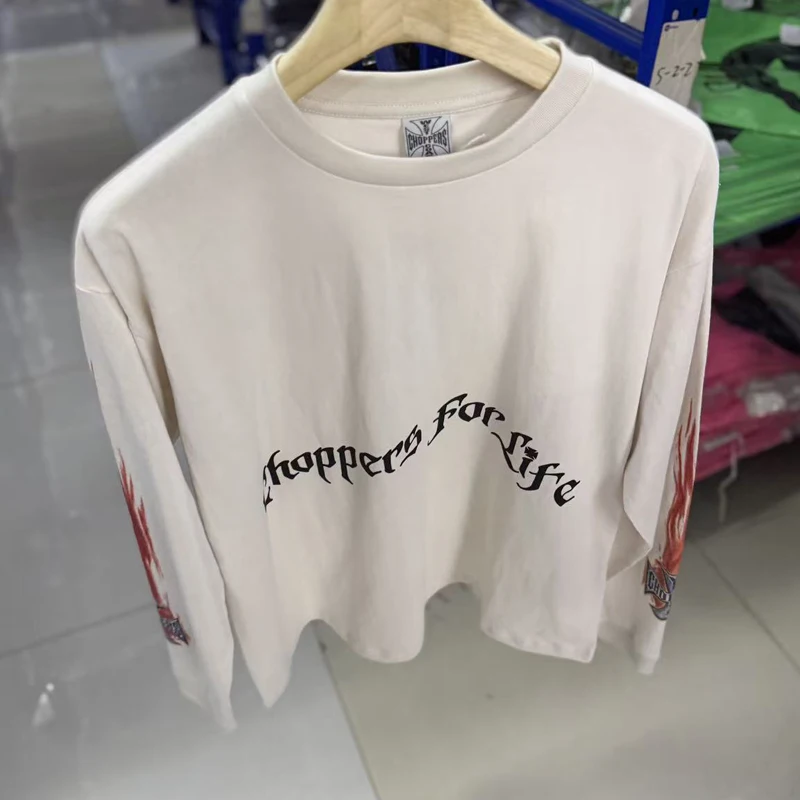Trend Brand West Coast Long Sleeve Tee High Street Wash Do Old Logo Print T-shirt Tops Real Photo