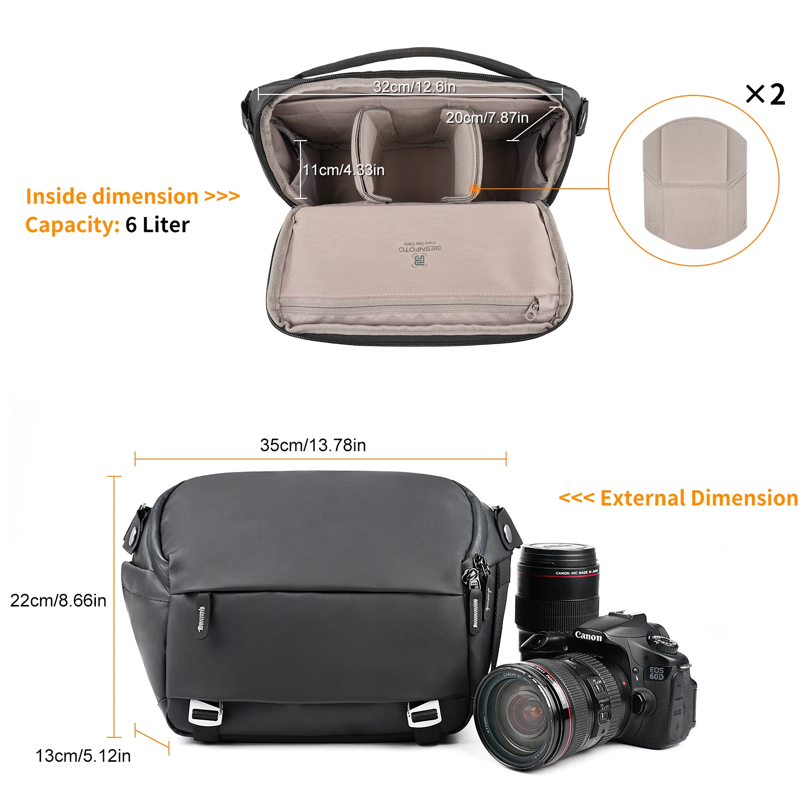 Besnfoto Compact Camera Backpack Small Waterproof Sling Bag Lightweight Travel Shoulder Pack for DSLR SLR Mirrorless Cameras