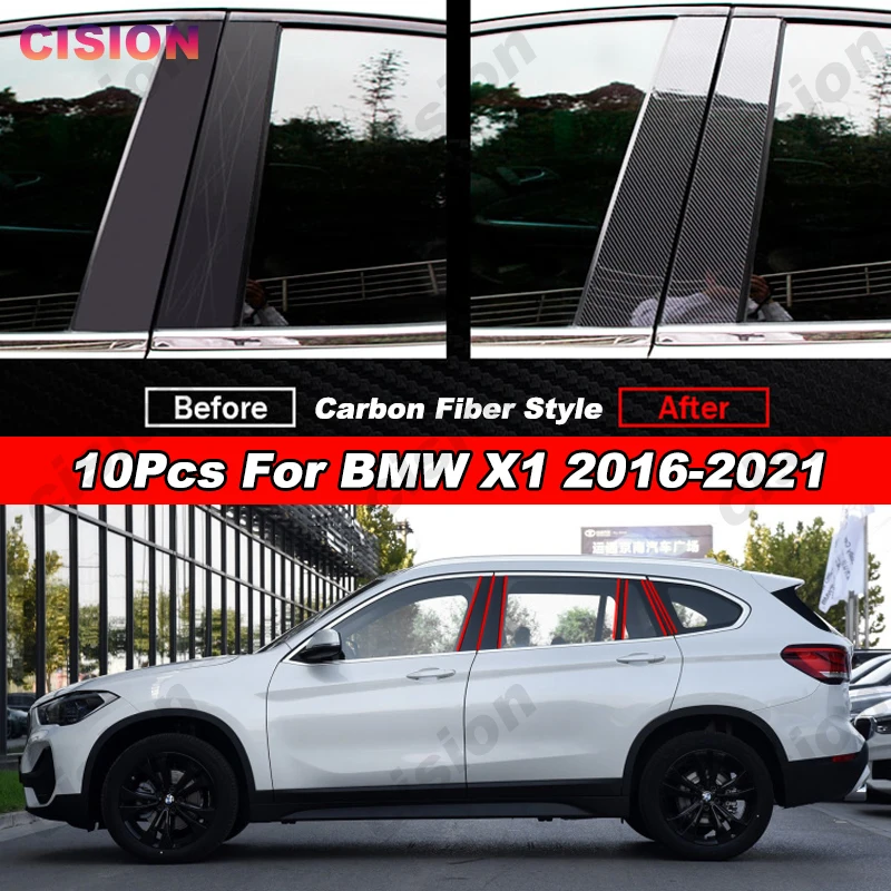 For BMW X1 F48 2016-2021 Glossy Black Carbon Car Door Window BC Column Pillar Posts Cover Trim Mirror Effect PC Material Sticker