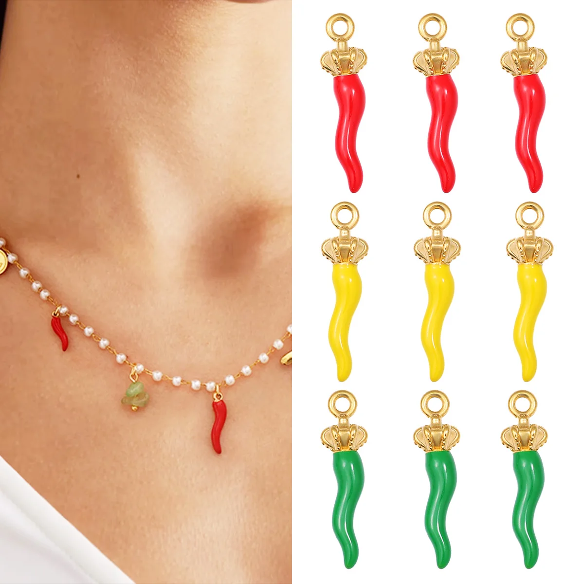 

2pcs/pack Multicolor Stainless Steel Capsicum Shape Pendants for DIY Bracelet Necklace Jewelry Making Accessories Wholesale