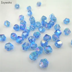 Isywaka Sale Light Blue AB 6mm 48PCS Bicone Austria Crystal Beads charm Glass Beads Loose Spacer Bead for DIY Jewelry Making