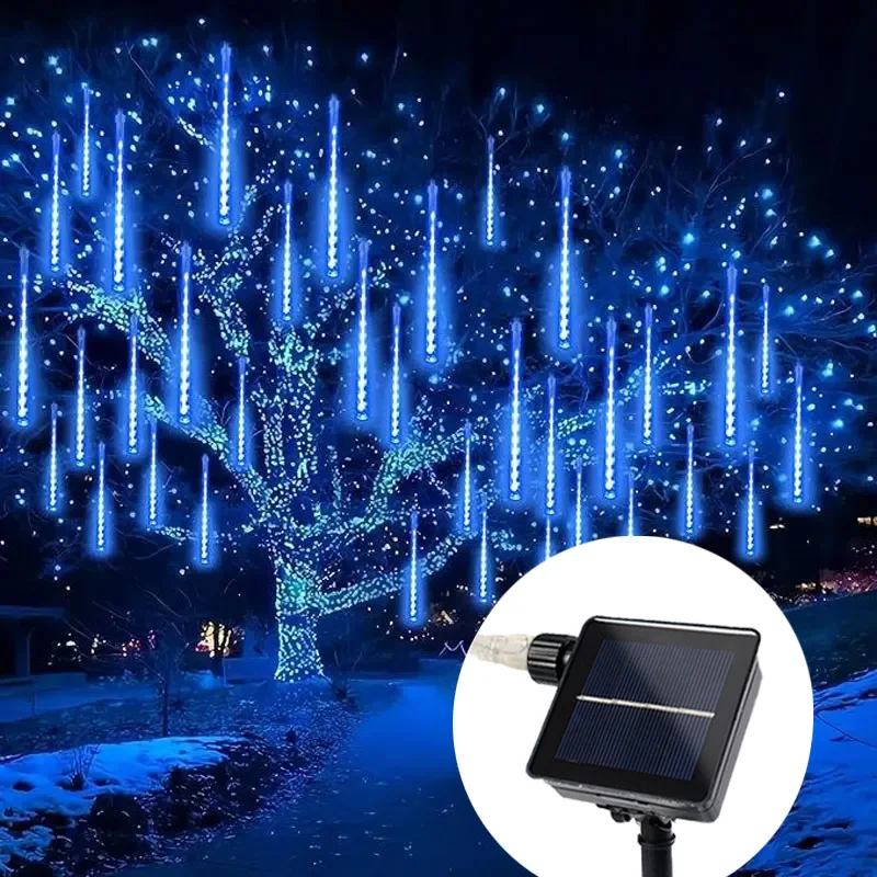 Guirxiété Solaire à 8 Tubes LED pour Décoration de Jardin, Nouvel An 2025, Douche de Météores, Arbre de Noël, Mariage