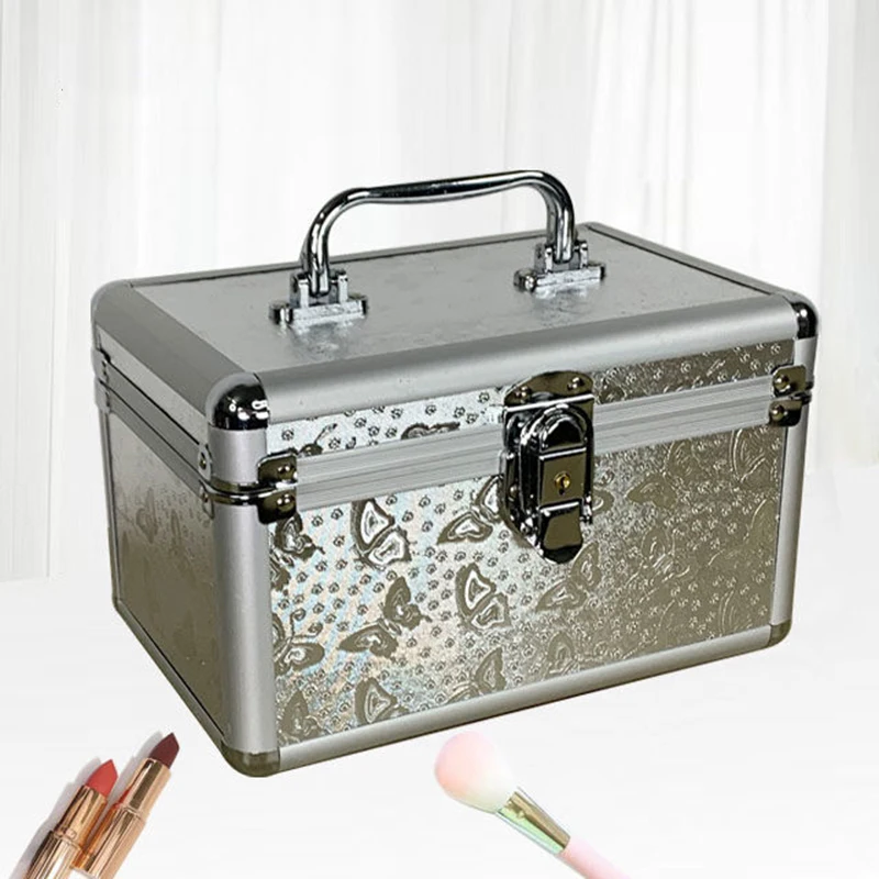 Double Deck Makeup Organizer Cosmetic Box With Mirror Cosmetic Case With Lock Make Up Bag Large Capacity Makeup Tools Bin