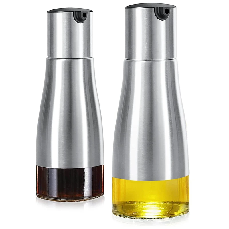 Promotion! 4Pcs Olive Oil Bottle Dispenser Set, Oil Dispenser Cruet Set, Stainless Steel Olive Oil Dispenser Elegant Glass Bottl