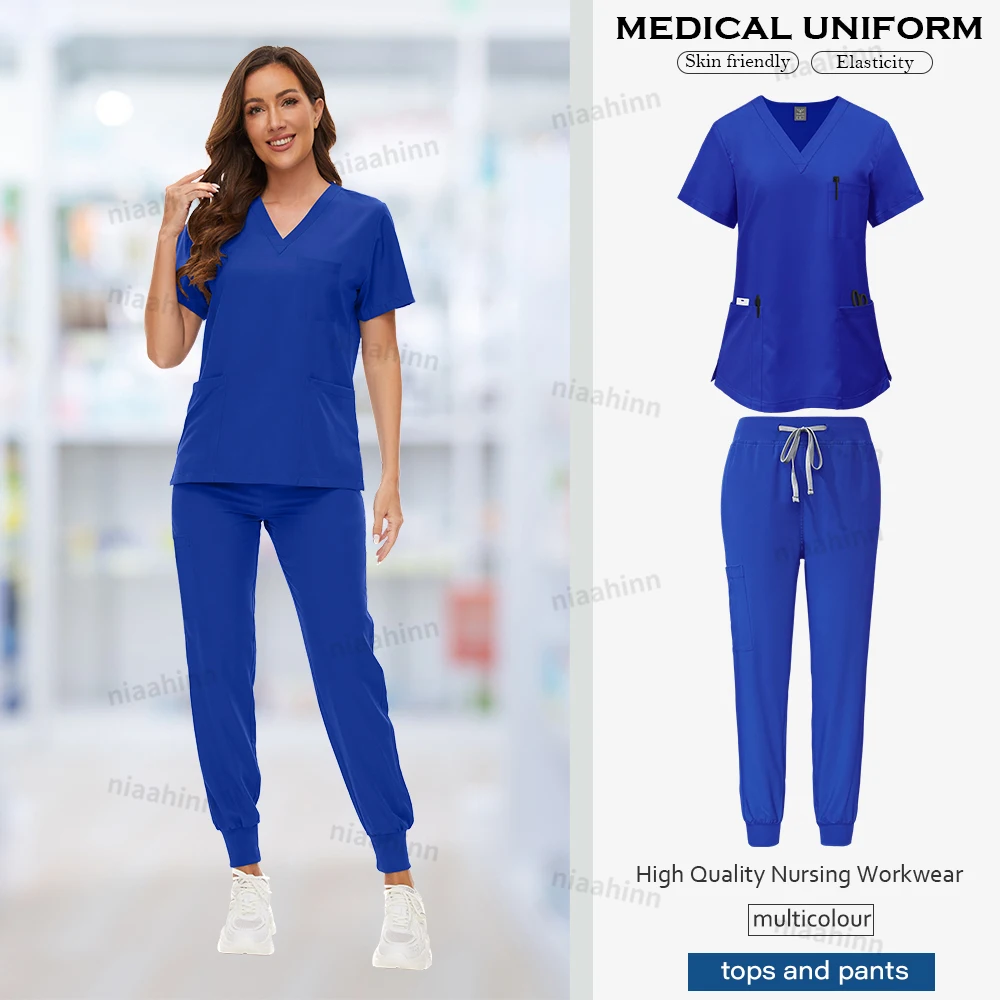Medizinische Peelings Großhandel Dental Pflege Zubehör Kurzarm Top + Hosen Set OP-Kittel Frauen Atmungsaktive Peeling Spa Uniform – Detail 16