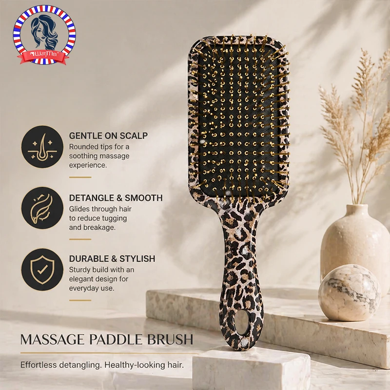 Cepillo para el Cabello con Estampado de Leopardo WANMEI, Cepillo de Masaje Antiestático con Cojín de Aire, Cepillo Suave para Desenredar el Cabello para Todo Tipo de Cabello