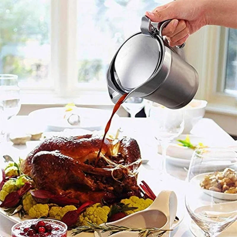 

1PC Gravy Jug Stainless Steel Double Insulated Steak Sauce Jug with Lid Juice Tomato Sauce Jug for Gravy or Cream Kitchen Tools