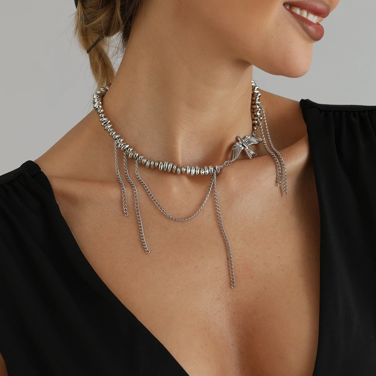 Accessories Sweet Cool Wind Flying Bird Tassel Necklace Women's Sensation Wind Vintage Beaded Clavicle Chain Accessories