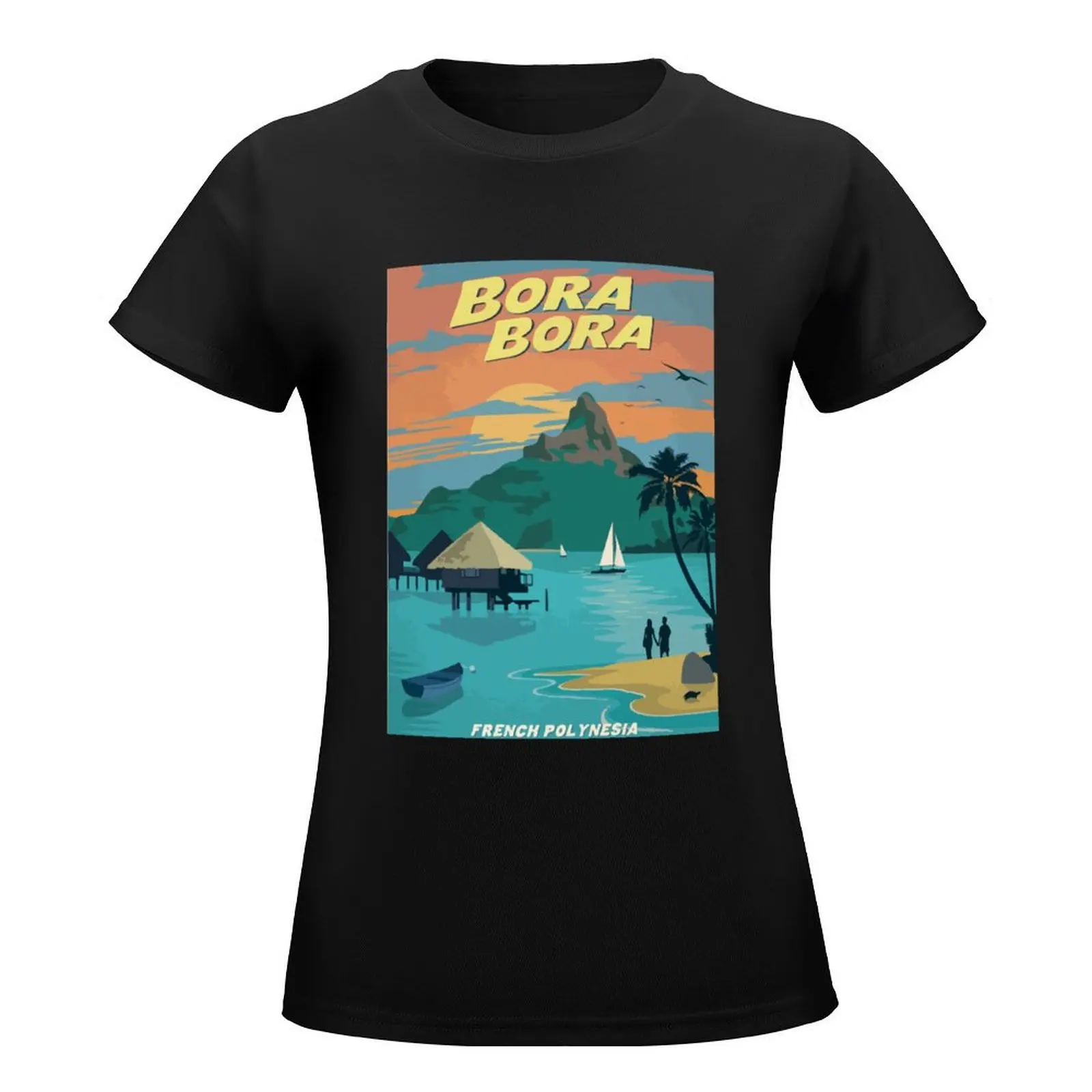 Bora Bora - Retro Travel Vintage Art T-Shirt plus size tops customs t-shirt dress for Women plus size