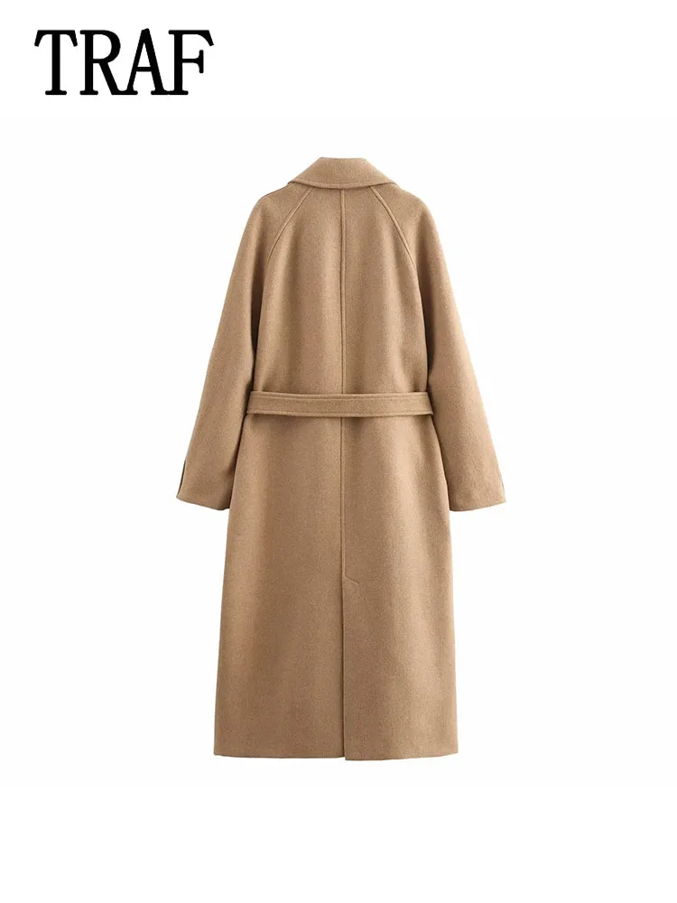 TRAF Cappotto casual da donna Cappotto doppiopetto a maniche lunghe Cappotto lungo da donna con colletto rovesciato solido