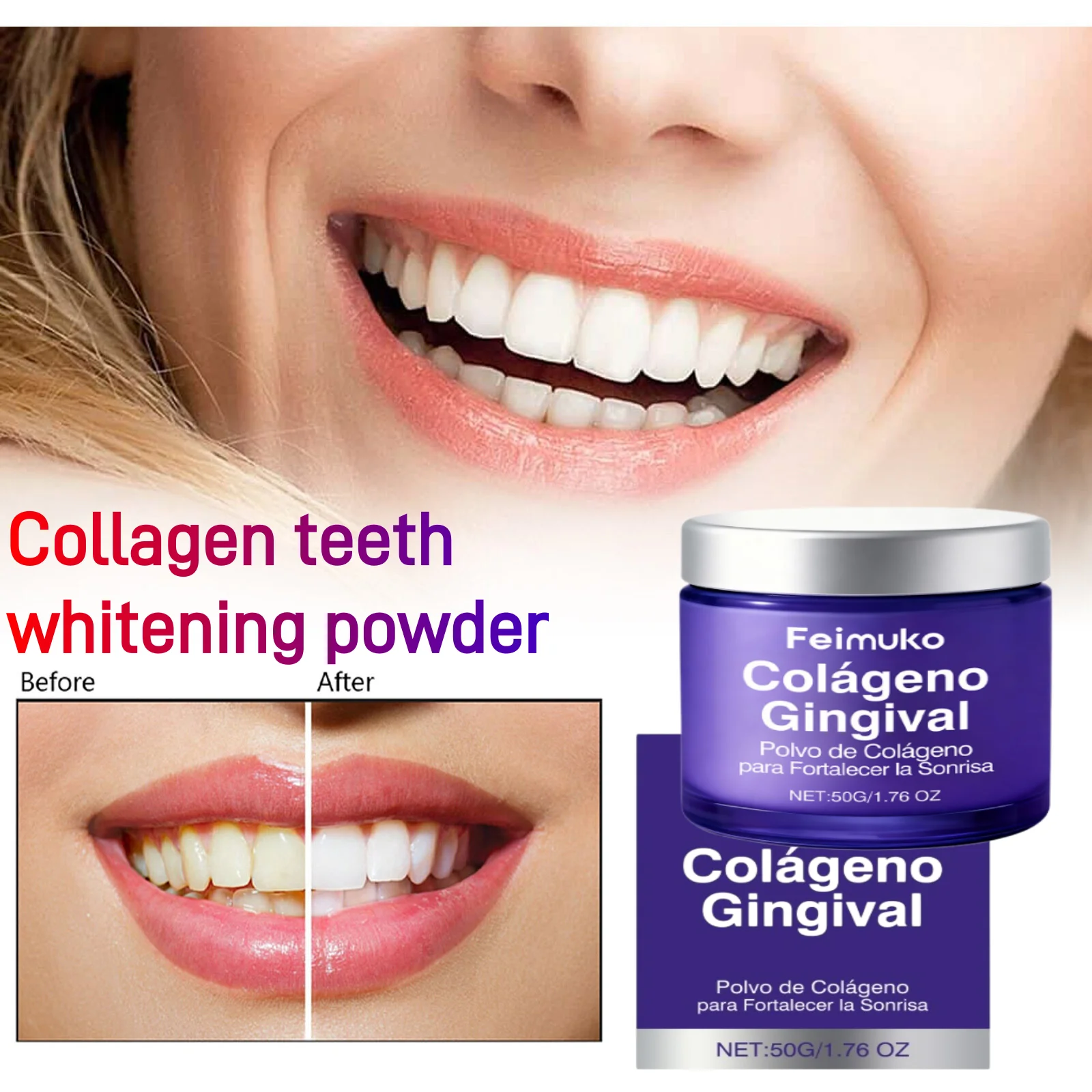 Teeth Whitening Ingredients - Kollagen-Zahnaufhellungspulver Sanfte Mundpflege Langanhaltende Erfrischung des