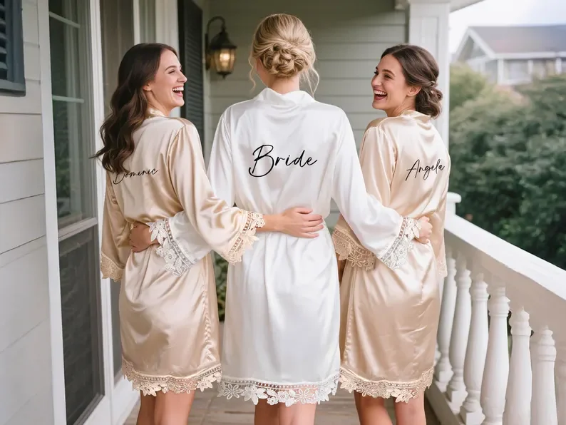 

Personalized Bridesmaid Robes with Name,Matching Bridal Party Robes,Silky Lace Robe,Bridesmaid Proposal Gift,Robes for Bride